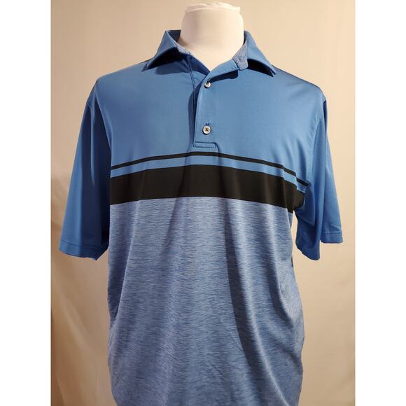 FootJoy Stripe Short Sleeve Stretch Golf Polo Mens Size L Blue Blended Soft Logo - Picture 2 of 11
